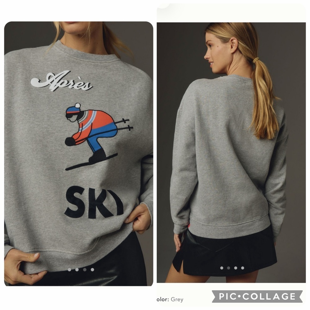 Small Anthropologie kule Apres Ski oversized sweatshirt gray embroidered - Picture 14 of 16